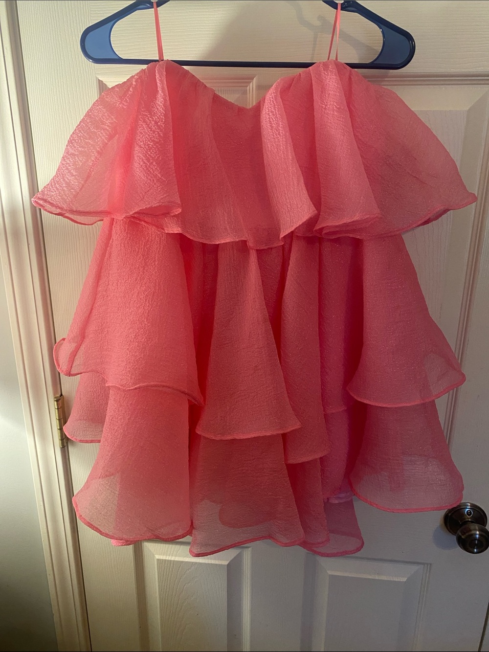 Strapless Pink Tiered Ruffle Dress for Women. Size Medium
